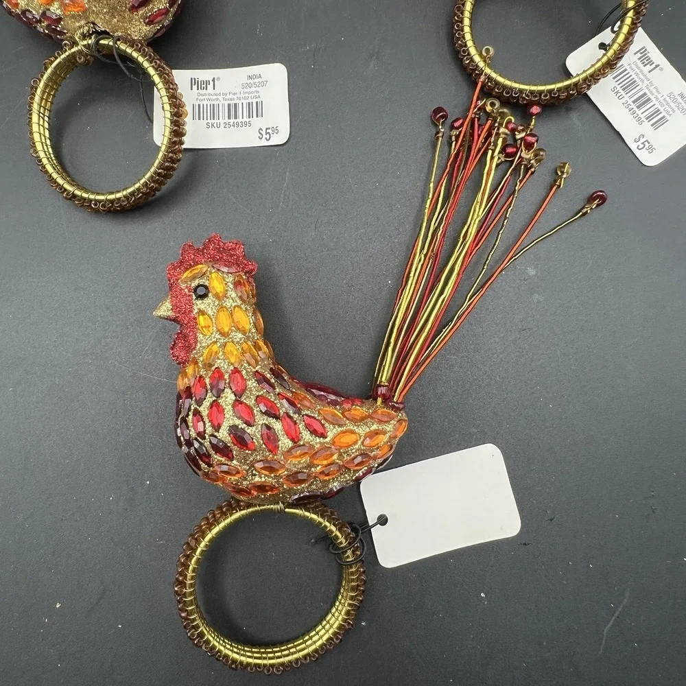 Pier 1 Kitchen Jeweled Rooster Napkin Rings 5